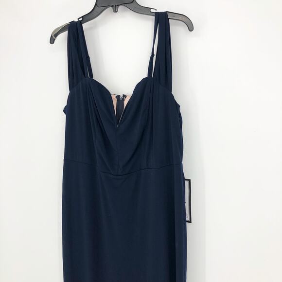 CITY STUDIO Trendy Off-The-Shoulder Gown 20W Navy Blue Rose Pink Dress Slit NWT - Picture 4 of 15